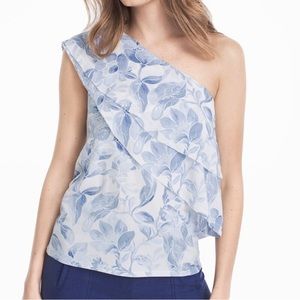 Blue and white off the shoulder ruffled top size S might fit M